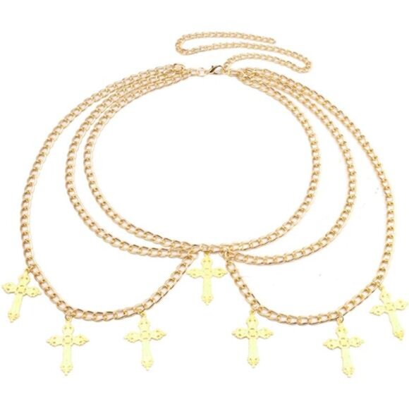 Cross Waist Chain Belt | Layered Punk Gothic Body Chain | Adjustable Metal - Picture 5 of 5